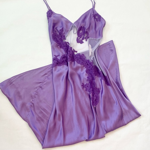 🌺SOLD🌺 Y2k Victoria’s Secret Silk Purple Sheer Vintage Maxi Gown Slip Dress - Picture 5 of 10